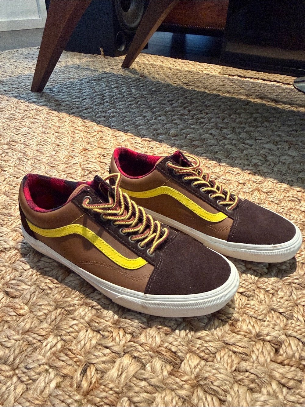 Vans Old Skool Brown Yellow Plaid Lined Sneakers